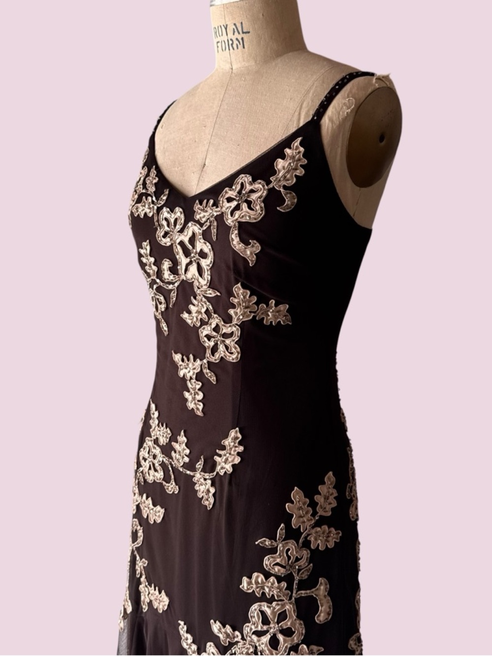 Vintage 90s Xscape Brown Beaded Fairy Maxi Dress and Shawl - Picture 11 of 13